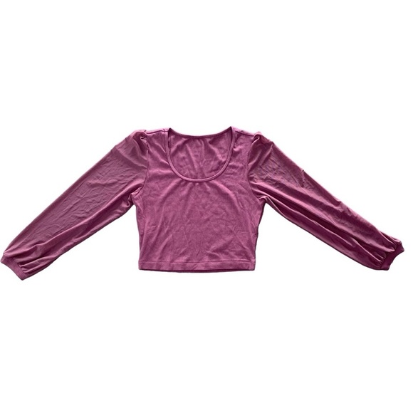 NWOT Cropped Top with Sheer Long Sleeves, Purple, Size Medium - Picture 1 of 6